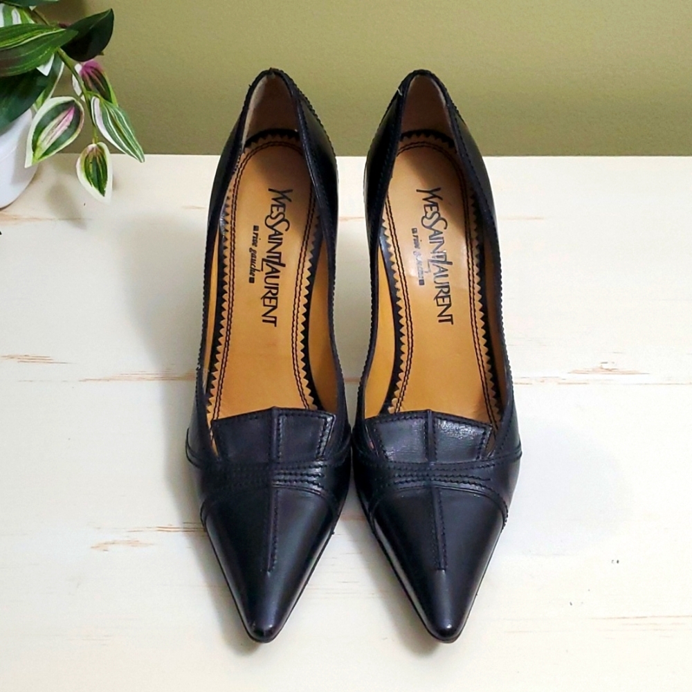 Yves Saint Laurent | Decolette Crossed Buffalo Black Pumps Sz 37